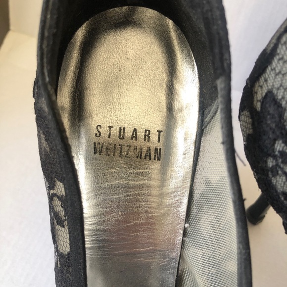 Stuart Weitzman Guipure Lace Heels Open Toe Black Size 39.5 Slip On - Picture 2 of 9